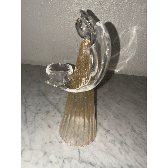 Party Lite Christmas Angel Tea Lite Candle holder 11” Tall Clear Gold Shimmer - Picture 6 of 10